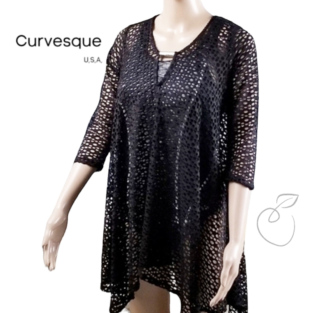 CURVESQUE LACEY MESH SWIMSUIT COVER UP/TUNIC SZ M